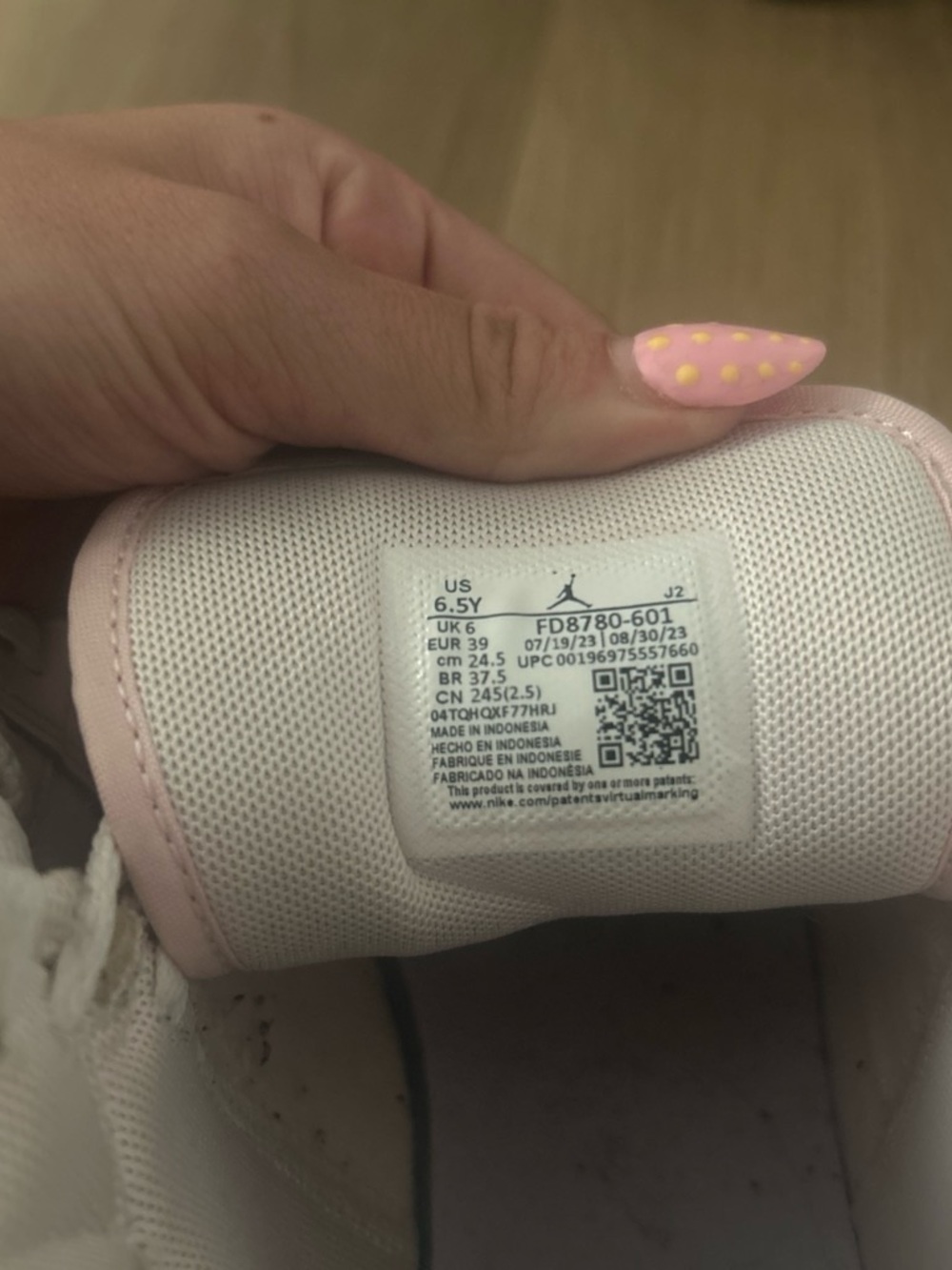 Nike Girls' White and Light Pink Air Jordan Sneakers
